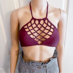 Tilly’s Damsel Maroon Caged Bikini Top